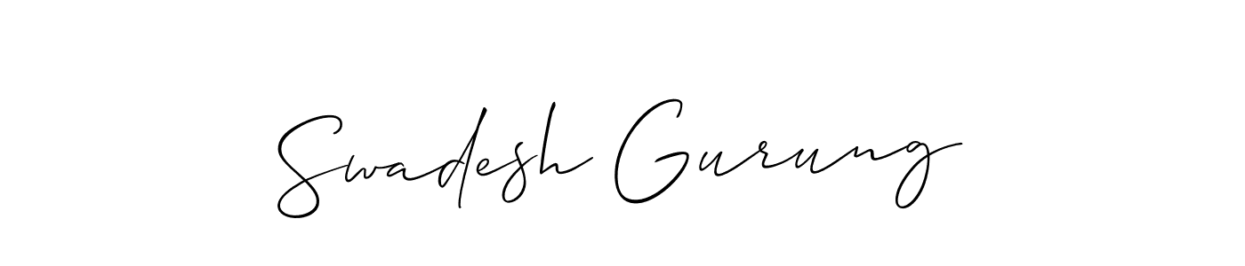 Use a signature maker to create a handwritten signature online. With this signature software, you can design (Allison_Script) your own signature for name Swadesh Gurung. Swadesh Gurung signature style 2 images and pictures png