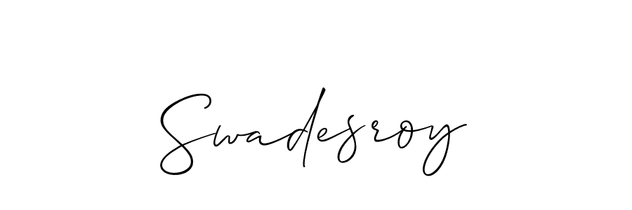 The best way (Allison_Script) to make a short signature is to pick only two or three words in your name. The name Swadesroy include a total of six letters. For converting this name. Swadesroy signature style 2 images and pictures png