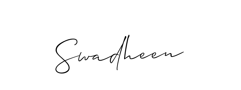 if you are searching for the best signature style for your name Swadheen. so please give up your signature search. here we have designed multiple signature styles  using Allison_Script. Swadheen signature style 2 images and pictures png