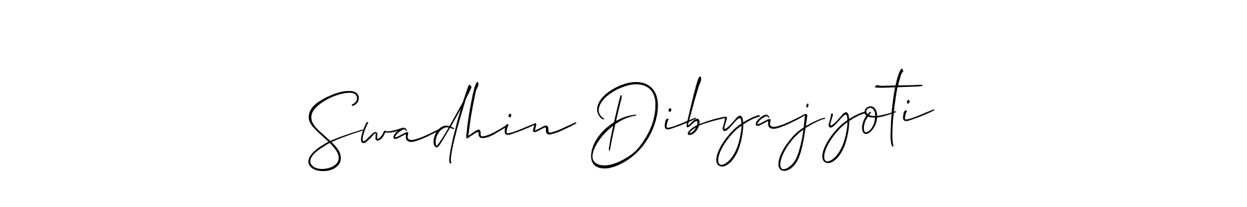 The best way (Allison_Script) to make a short signature is to pick only two or three words in your name. The name Swadhin Dibyajyoti include a total of six letters. For converting this name. Swadhin Dibyajyoti signature style 2 images and pictures png