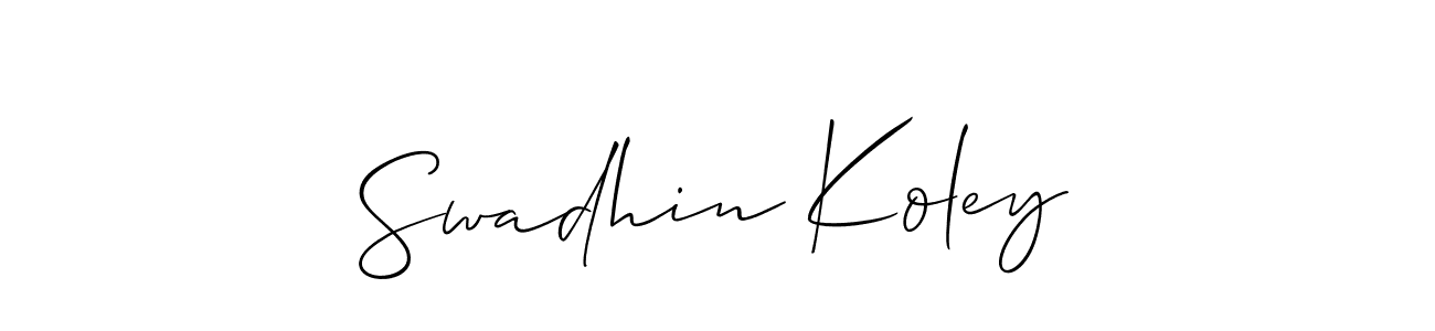 This is the best signature style for the Swadhin Koley name. Also you like these signature font (Allison_Script). Mix name signature. Swadhin Koley signature style 2 images and pictures png