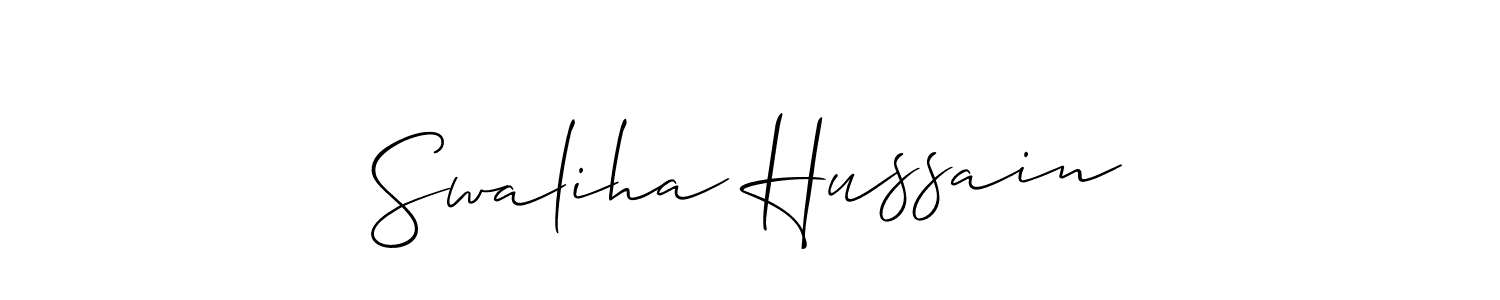 Also You can easily find your signature by using the search form. We will create Swaliha Hussain name handwritten signature images for you free of cost using Allison_Script sign style. Swaliha Hussain signature style 2 images and pictures png