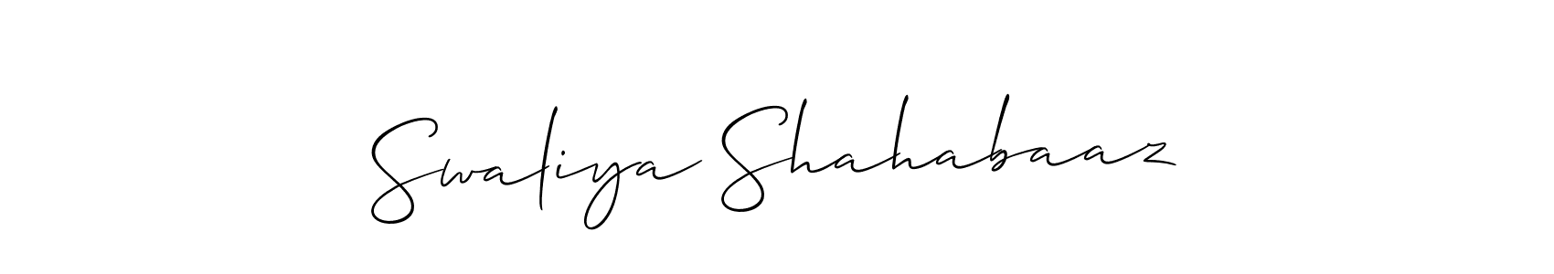 Make a short Swaliya Shahabaaz signature style. Manage your documents anywhere anytime using Allison_Script. Create and add eSignatures, submit forms, share and send files easily. Swaliya Shahabaaz signature style 2 images and pictures png