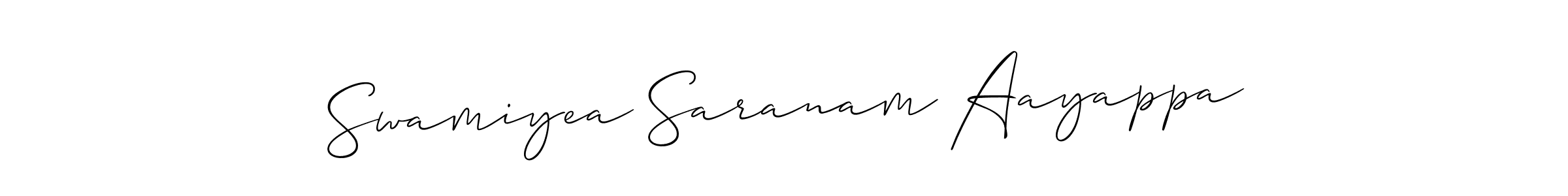 Create a beautiful signature design for name Swamiyea Saranam Aayappa. With this signature (Allison_Script) fonts, you can make a handwritten signature for free. Swamiyea Saranam Aayappa signature style 2 images and pictures png