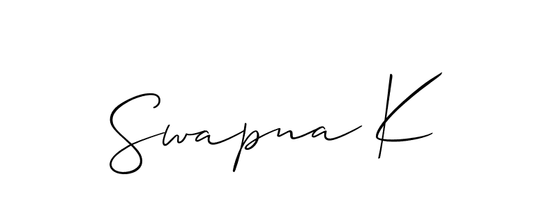 Also You can easily find your signature by using the search form. We will create Swapna K name handwritten signature images for you free of cost using Allison_Script sign style. Swapna K signature style 2 images and pictures png