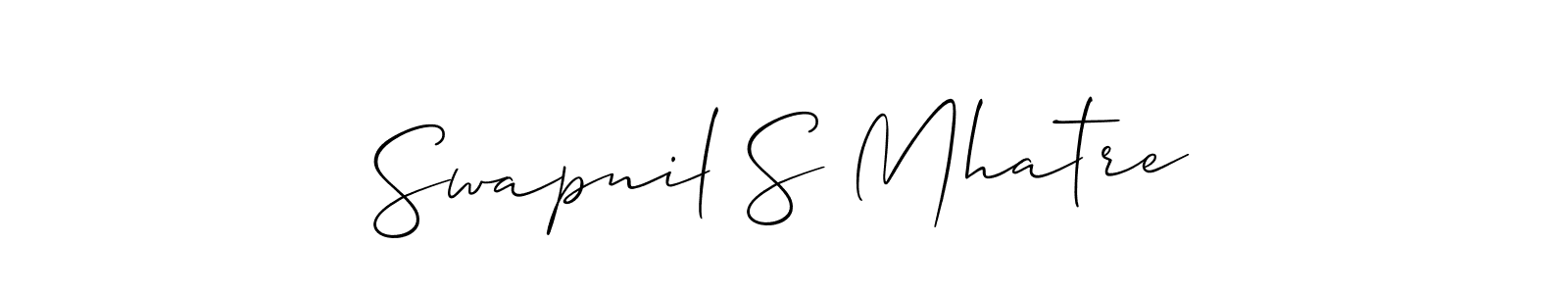 The best way (Allison_Script) to make a short signature is to pick only two or three words in your name. The name Swapnil S Mhatre include a total of six letters. For converting this name. Swapnil S Mhatre signature style 2 images and pictures png