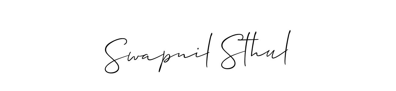 How to make Swapnil Sthul name signature. Use Allison_Script style for creating short signs online. This is the latest handwritten sign. Swapnil Sthul signature style 2 images and pictures png