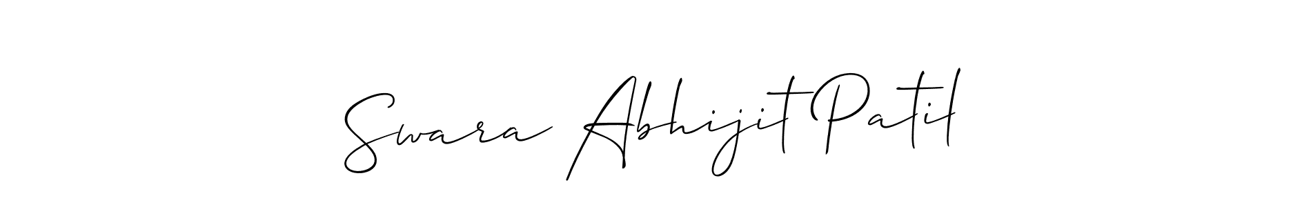 if you are searching for the best signature style for your name Swara Abhijit Patil. so please give up your signature search. here we have designed multiple signature styles  using Allison_Script. Swara Abhijit Patil signature style 2 images and pictures png