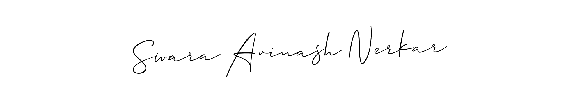 Allison_Script is a professional signature style that is perfect for those who want to add a touch of class to their signature. It is also a great choice for those who want to make their signature more unique. Get Swara Avinash Nerkar name to fancy signature for free. Swara Avinash Nerkar signature style 2 images and pictures png