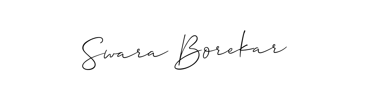 Allison_Script is a professional signature style that is perfect for those who want to add a touch of class to their signature. It is also a great choice for those who want to make their signature more unique. Get Swara Borekar name to fancy signature for free. Swara Borekar signature style 2 images and pictures png