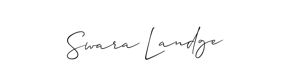 Allison_Script is a professional signature style that is perfect for those who want to add a touch of class to their signature. It is also a great choice for those who want to make their signature more unique. Get Swara Landge name to fancy signature for free. Swara Landge signature style 2 images and pictures png