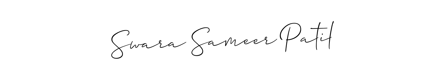 Also You can easily find your signature by using the search form. We will create Swara Sameer Patil name handwritten signature images for you free of cost using Allison_Script sign style. Swara Sameer Patil signature style 2 images and pictures png