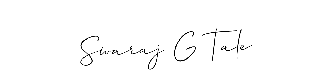 The best way (Allison_Script) to make a short signature is to pick only two or three words in your name. The name Swaraj G Tale include a total of six letters. For converting this name. Swaraj G Tale signature style 2 images and pictures png