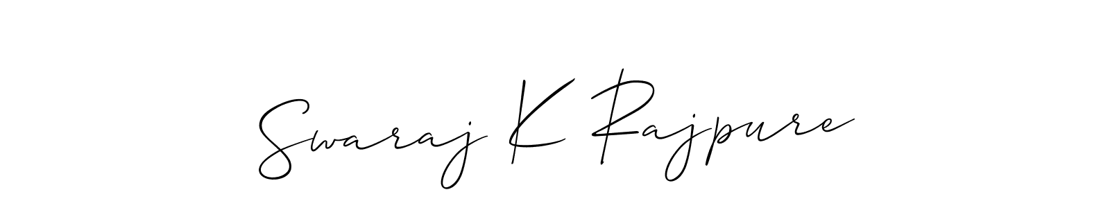 Allison_Script is a professional signature style that is perfect for those who want to add a touch of class to their signature. It is also a great choice for those who want to make their signature more unique. Get Swaraj K Rajpure name to fancy signature for free. Swaraj K Rajpure signature style 2 images and pictures png