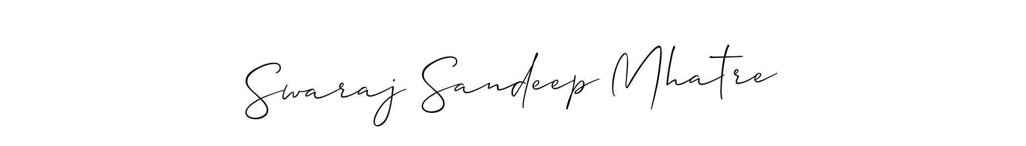 Make a beautiful signature design for name Swaraj Sandeep Mhatre. With this signature (Allison_Script) style, you can create a handwritten signature for free. Swaraj Sandeep Mhatre signature style 2 images and pictures png