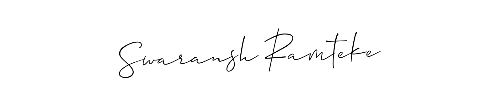 This is the best signature style for the Swaransh Ramteke name. Also you like these signature font (Allison_Script). Mix name signature. Swaransh Ramteke signature style 2 images and pictures png