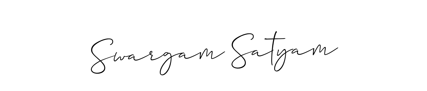 How to make Swargam Satyam name signature. Use Allison_Script style for creating short signs online. This is the latest handwritten sign. Swargam Satyam signature style 2 images and pictures png