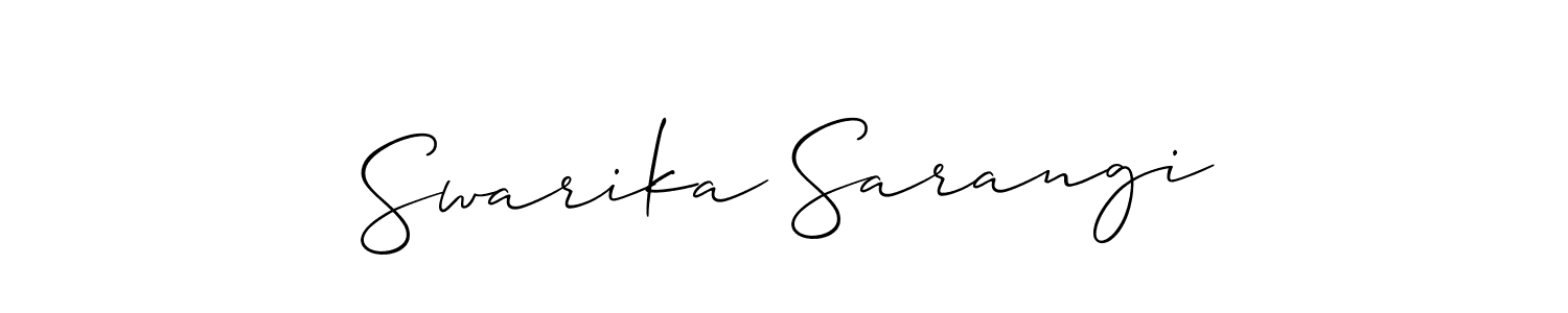 The best way (Allison_Script) to make a short signature is to pick only two or three words in your name. The name Swarika Sarangi include a total of six letters. For converting this name. Swarika Sarangi signature style 2 images and pictures png