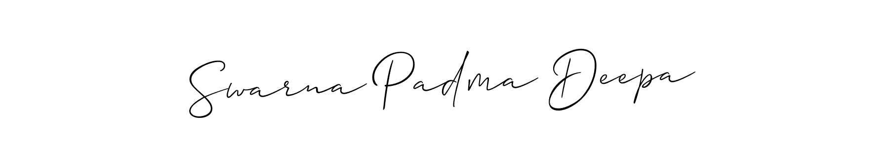 Allison_Script is a professional signature style that is perfect for those who want to add a touch of class to their signature. It is also a great choice for those who want to make their signature more unique. Get Swarna Padma Deepa name to fancy signature for free. Swarna Padma Deepa signature style 2 images and pictures png