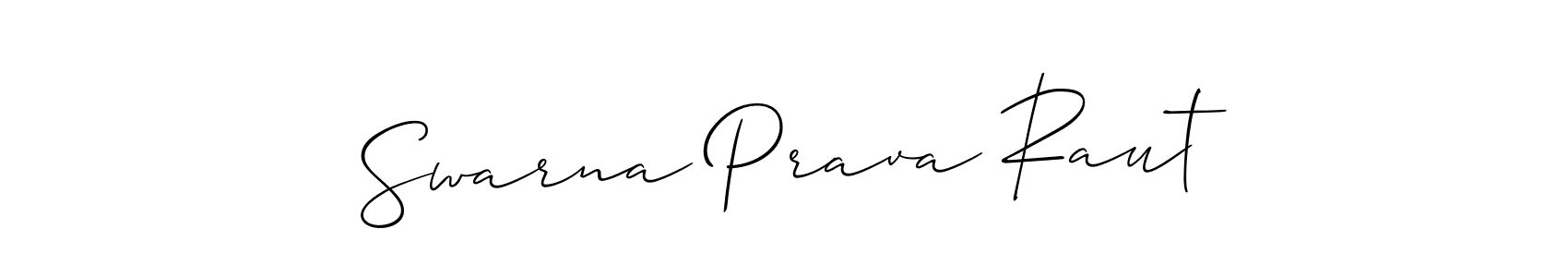 The best way (Allison_Script) to make a short signature is to pick only two or three words in your name. The name Swarna Prava Raut include a total of six letters. For converting this name. Swarna Prava Raut signature style 2 images and pictures png