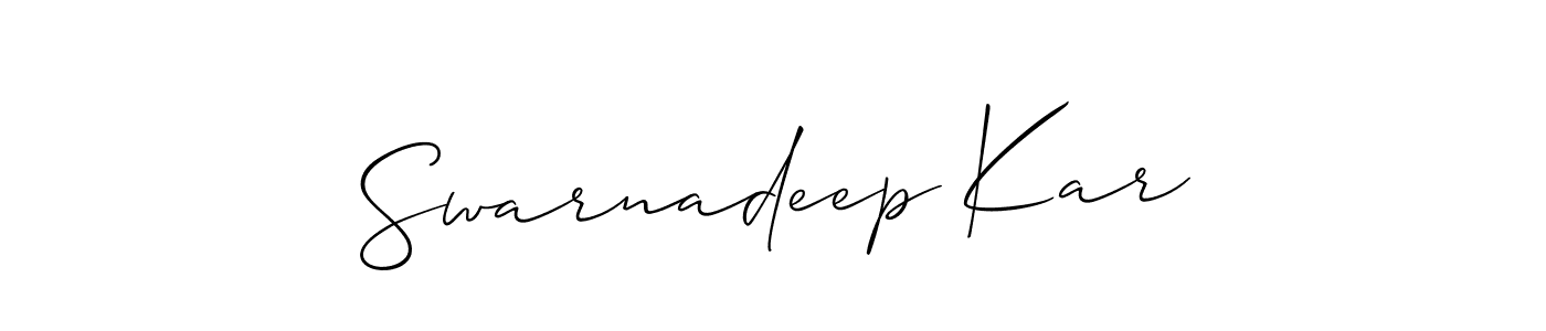 You should practise on your own different ways (Allison_Script) to write your name (Swarnadeep Kar) in signature. don't let someone else do it for you. Swarnadeep Kar signature style 2 images and pictures png
