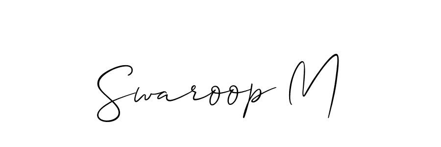 The best way (Allison_Script) to make a short signature is to pick only two or three words in your name. The name Swaroop M include a total of six letters. For converting this name. Swaroop M signature style 2 images and pictures png