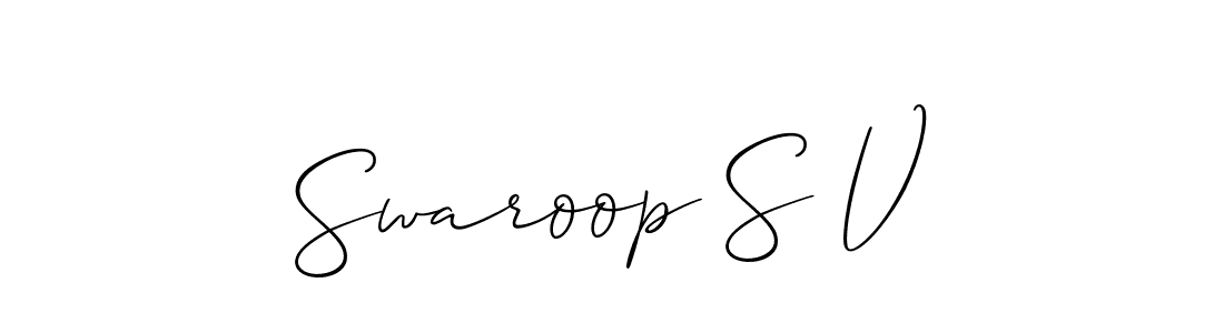 Design your own signature with our free online signature maker. With this signature software, you can create a handwritten (Allison_Script) signature for name Swaroop S V. Swaroop S V signature style 2 images and pictures png