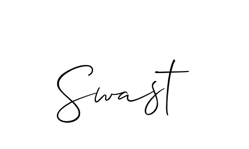 The best way (Allison_Script) to make a short signature is to pick only two or three words in your name. The name Swast include a total of six letters. For converting this name. Swast signature style 2 images and pictures png
