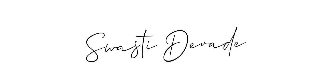 Make a short Swasti Devade signature style. Manage your documents anywhere anytime using Allison_Script. Create and add eSignatures, submit forms, share and send files easily. Swasti Devade signature style 2 images and pictures png