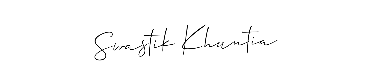 It looks lik you need a new signature style for name Swastik Khuntia. Design unique handwritten (Allison_Script) signature with our free signature maker in just a few clicks. Swastik Khuntia signature style 2 images and pictures png