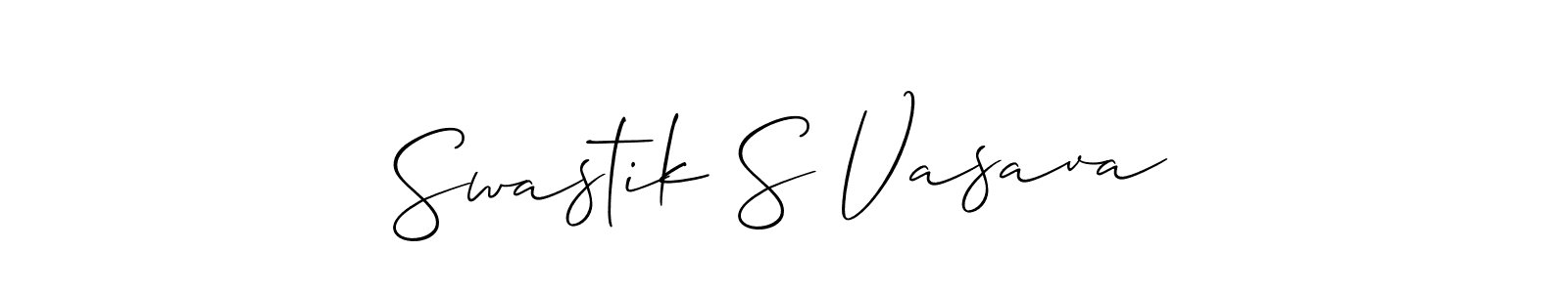 How to make Swastik S Vasava name signature. Use Allison_Script style for creating short signs online. This is the latest handwritten sign. Swastik S Vasava signature style 2 images and pictures png