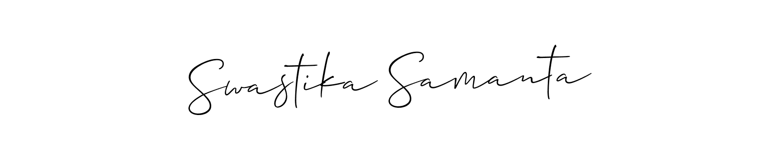 The best way (Allison_Script) to make a short signature is to pick only two or three words in your name. The name Swastika Samanta include a total of six letters. For converting this name. Swastika Samanta signature style 2 images and pictures png