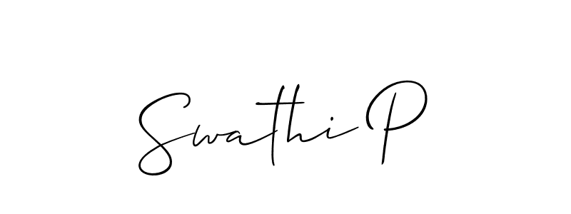 if you are searching for the best signature style for your name Swathi P. so please give up your signature search. here we have designed multiple signature styles  using Allison_Script. Swathi P signature style 2 images and pictures png