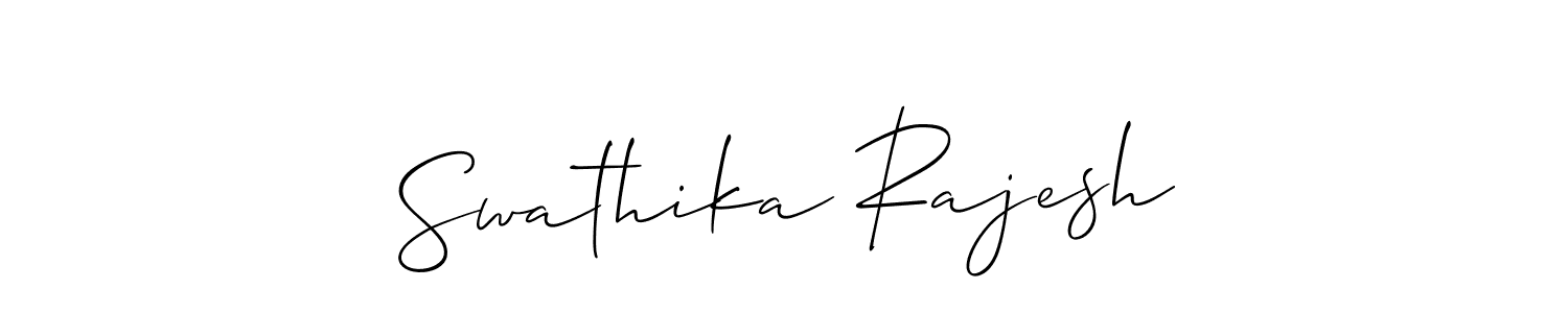 Make a short Swathika Rajesh signature style. Manage your documents anywhere anytime using Allison_Script. Create and add eSignatures, submit forms, share and send files easily. Swathika Rajesh signature style 2 images and pictures png