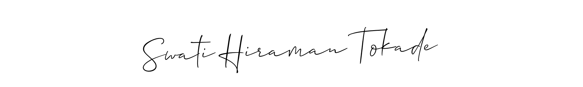 if you are searching for the best signature style for your name Swati Hiraman Tokade. so please give up your signature search. here we have designed multiple signature styles  using Allison_Script. Swati Hiraman Tokade signature style 2 images and pictures png