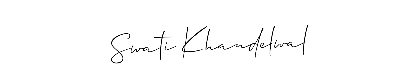 The best way (Allison_Script) to make a short signature is to pick only two or three words in your name. The name Swati Khandelwal include a total of six letters. For converting this name. Swati Khandelwal signature style 2 images and pictures png