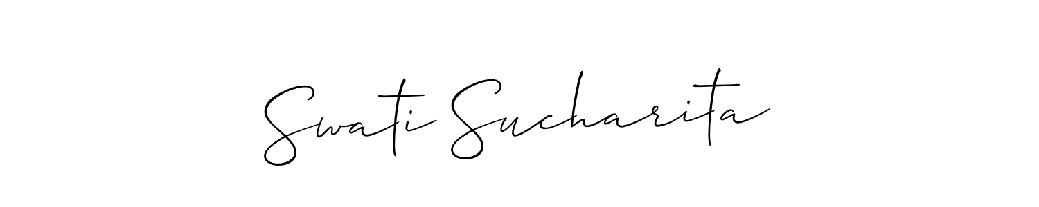 Also You can easily find your signature by using the search form. We will create Swati Sucharita name handwritten signature images for you free of cost using Allison_Script sign style. Swati Sucharita signature style 2 images and pictures png