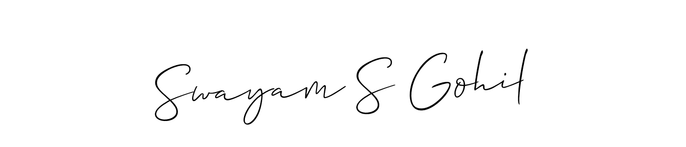 The best way (Allison_Script) to make a short signature is to pick only two or three words in your name. The name Swayam S Gohil include a total of six letters. For converting this name. Swayam S Gohil signature style 2 images and pictures png