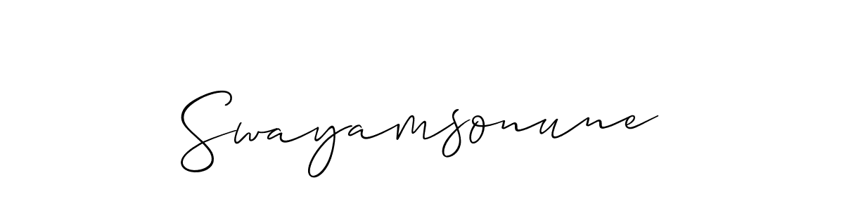 Also You can easily find your signature by using the search form. We will create Swayamsonune name handwritten signature images for you free of cost using Allison_Script sign style. Swayamsonune signature style 2 images and pictures png