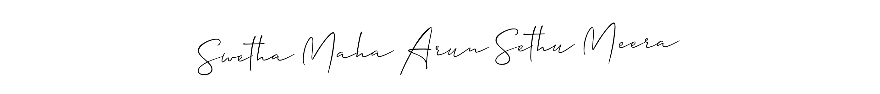 Allison_Script is a professional signature style that is perfect for those who want to add a touch of class to their signature. It is also a great choice for those who want to make their signature more unique. Get Swetha Maha Arun Sethu Meera name to fancy signature for free. Swetha Maha Arun Sethu Meera signature style 2 images and pictures png