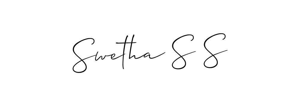 The best way (Allison_Script) to make a short signature is to pick only two or three words in your name. The name Swetha S S include a total of six letters. For converting this name. Swetha S S signature style 2 images and pictures png