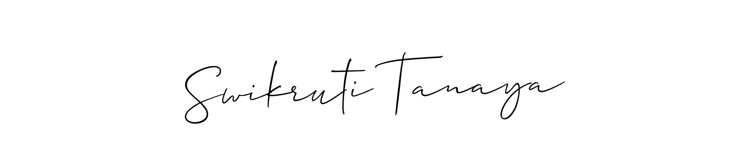 The best way (Allison_Script) to make a short signature is to pick only two or three words in your name. The name Swikruti Tanaya include a total of six letters. For converting this name. Swikruti Tanaya signature style 2 images and pictures png