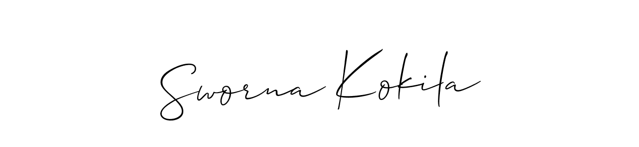 The best way (Allison_Script) to make a short signature is to pick only two or three words in your name. The name Sworna Kokila include a total of six letters. For converting this name. Sworna Kokila signature style 2 images and pictures png