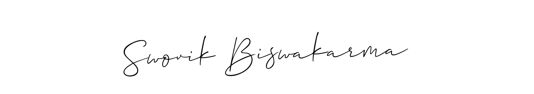 Allison_Script is a professional signature style that is perfect for those who want to add a touch of class to their signature. It is also a great choice for those who want to make their signature more unique. Get Swovik Biswakarma name to fancy signature for free. Swovik Biswakarma signature style 2 images and pictures png