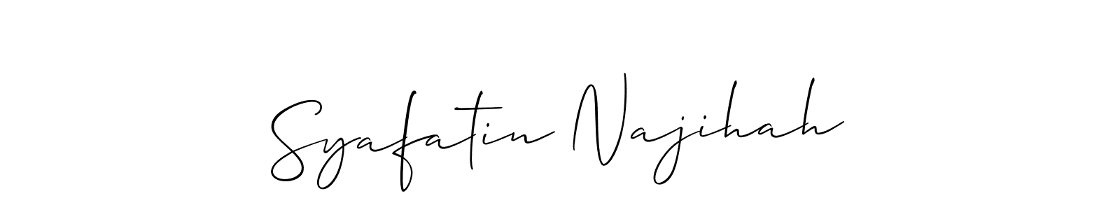 Also You can easily find your signature by using the search form. We will create Syafatin Najihah name handwritten signature images for you free of cost using Allison_Script sign style. Syafatin Najihah signature style 2 images and pictures png