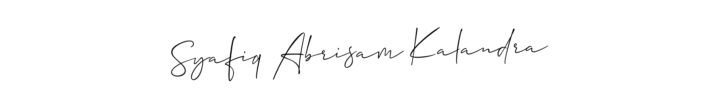 You should practise on your own different ways (Allison_Script) to write your name (Syafiq Abrisam Kalandra) in signature. don't let someone else do it for you. Syafiq Abrisam Kalandra signature style 2 images and pictures png