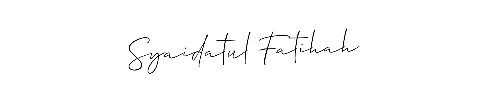 Also You can easily find your signature by using the search form. We will create Syaidatul Fatihah name handwritten signature images for you free of cost using Allison_Script sign style. Syaidatul Fatihah signature style 2 images and pictures png