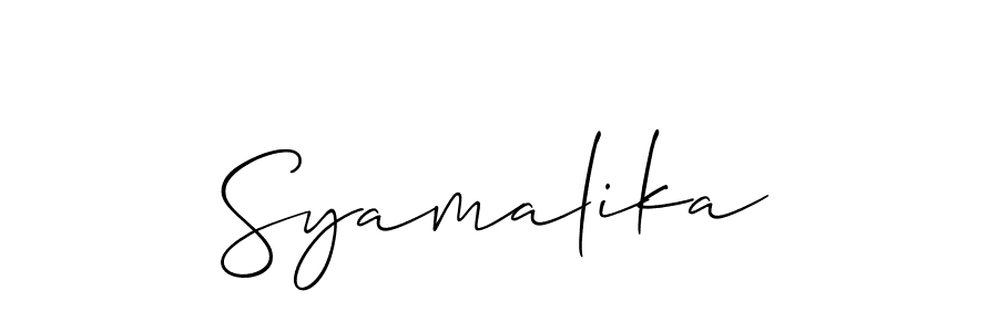 Allison_Script is a professional signature style that is perfect for those who want to add a touch of class to their signature. It is also a great choice for those who want to make their signature more unique. Get Syamalika name to fancy signature for free. Syamalika signature style 2 images and pictures png