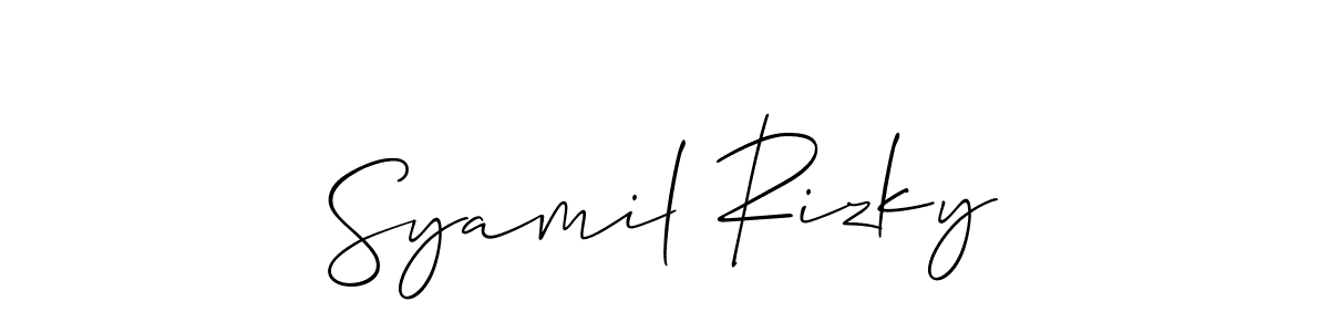 You should practise on your own different ways (Allison_Script) to write your name (Syamil Rizky) in signature. don't let someone else do it for you. Syamil Rizky signature style 2 images and pictures png