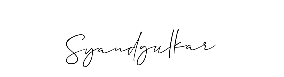 Also You can easily find your signature by using the search form. We will create Syandgulkar name handwritten signature images for you free of cost using Allison_Script sign style. Syandgulkar signature style 2 images and pictures png
